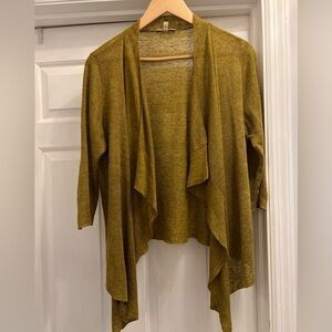 Eileen Fisher Linen Open Front 3/4 Sleeve Yellow Lightweight Cardigan Size PMed
